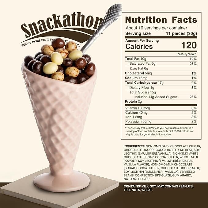 Snackathon Chocolate Covered Espresso Beans, 4 Chocolate Blend, 1 Pound Snackathon 