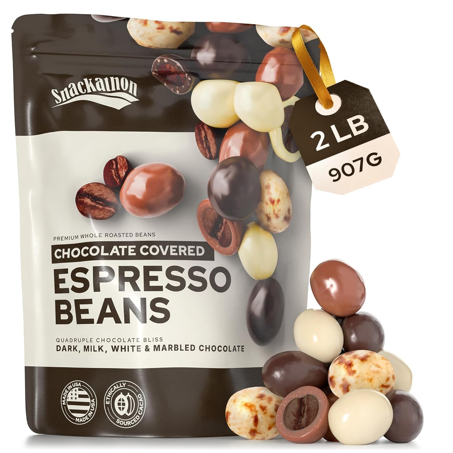 Snackathon Chocolate Covered Espresso Beans – 4 Chocolate Blend, 2 lb Snackathon 