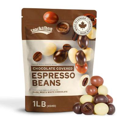 Snackathon Chocolate Covered Espresso Beans, Trio Blend (Dark, Milk & White), Bag Candy & Snacks Snackathon 1 Pound 