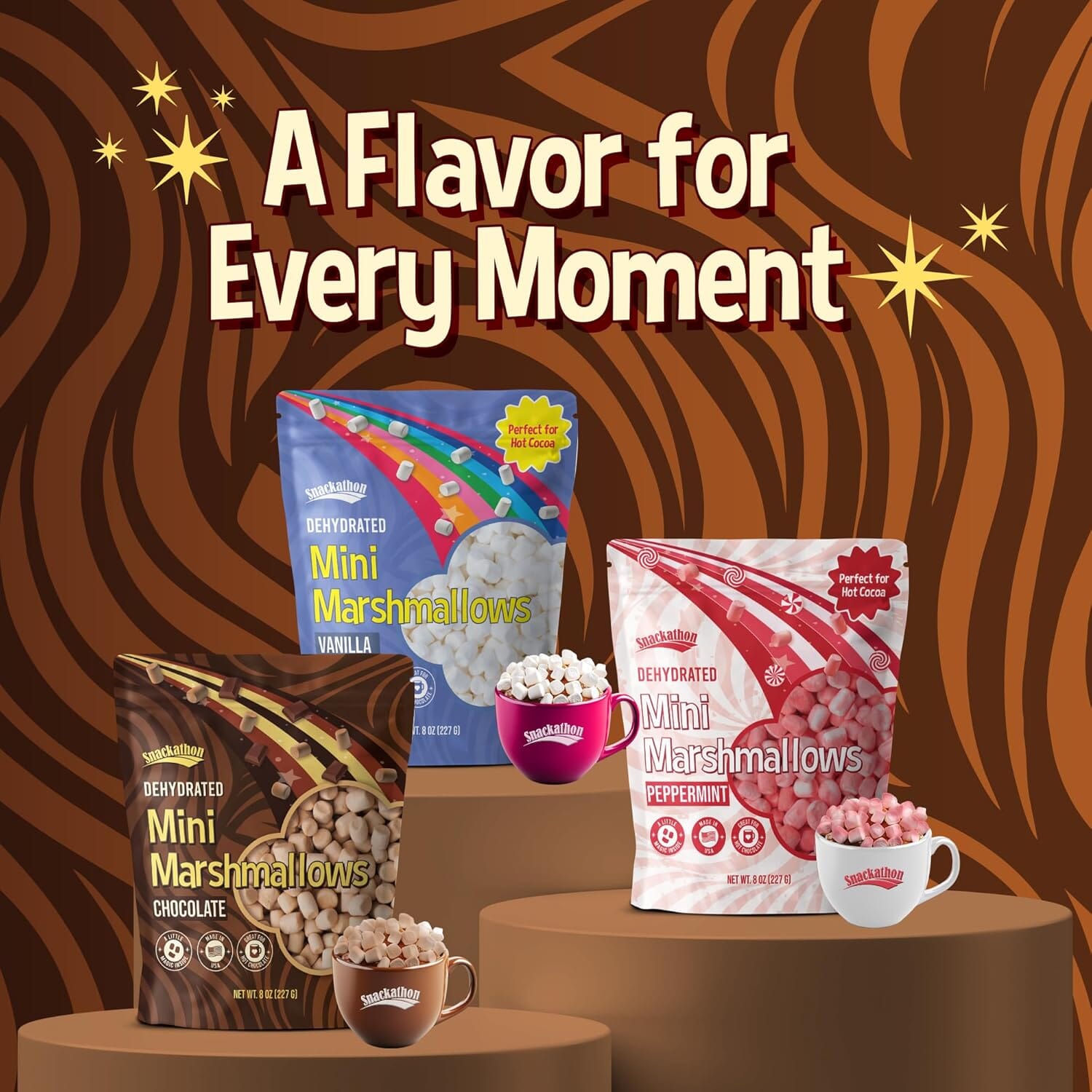 Snackathon Chocolate Mini Dehydrated Marshmallows – 8 oz Resealable Bag (Crunchy Topping for Hot Chocolate, Baking & Desserts) Snackathon 