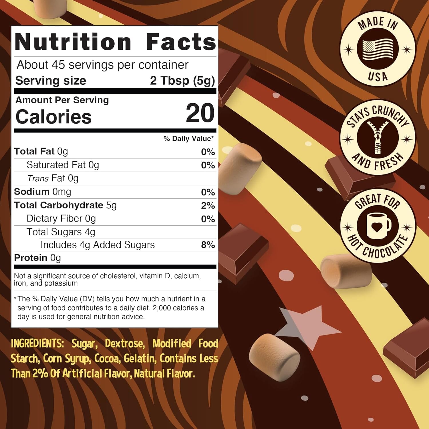 Snackathon Chocolate Mini Dehydrated Marshmallows – 8 oz Resealable Bag (Crunchy Topping for Hot Chocolate, Baking & Desserts) Snackathon 
