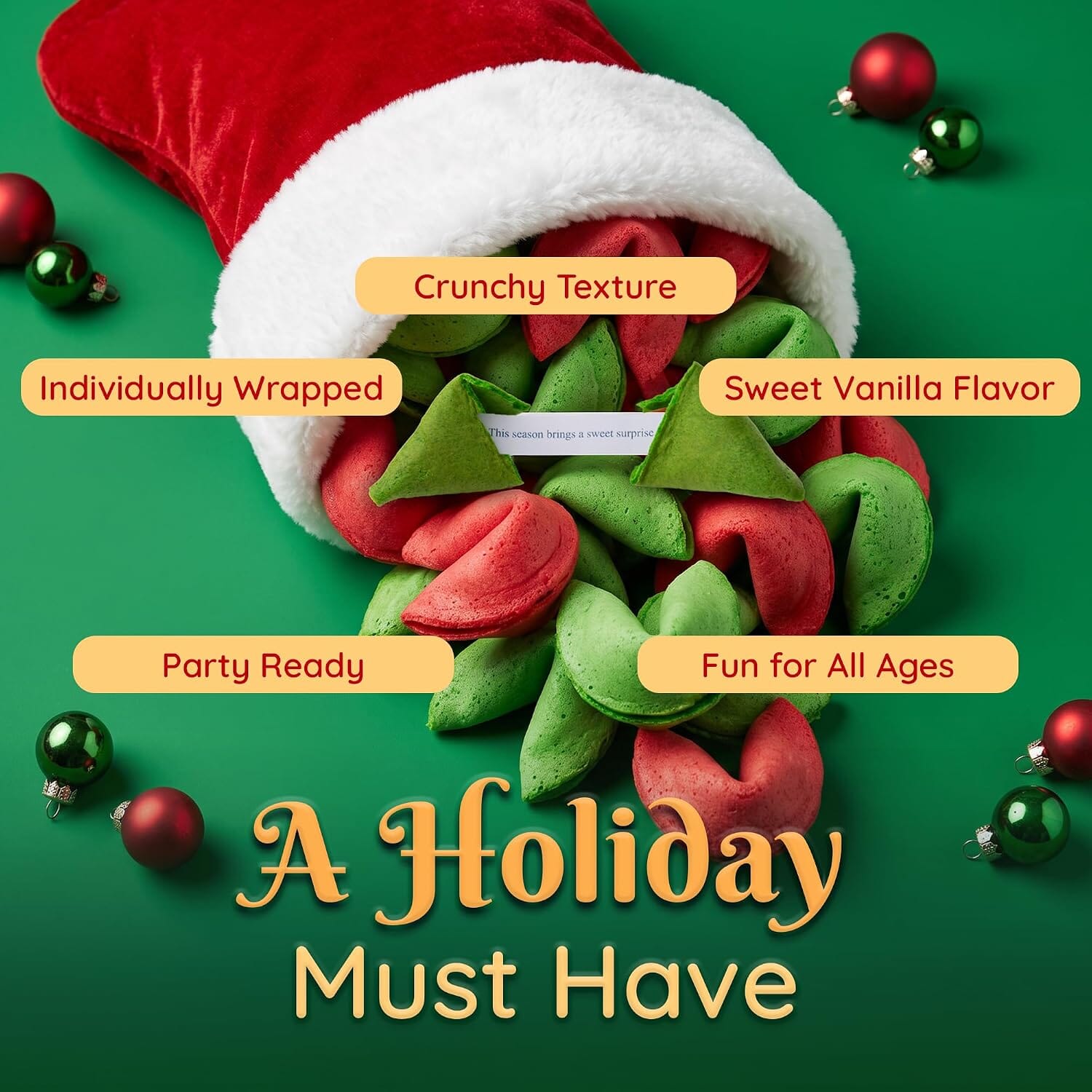 Snackathon Christmas Fortune Cookies, Individually Wrapped Red & Green Chinese Fortune Cookies, Christmas Party Ready, Fun & Sweet Holiday Treats, Stocking Stuffer Snacks & Gifts Snackathon 