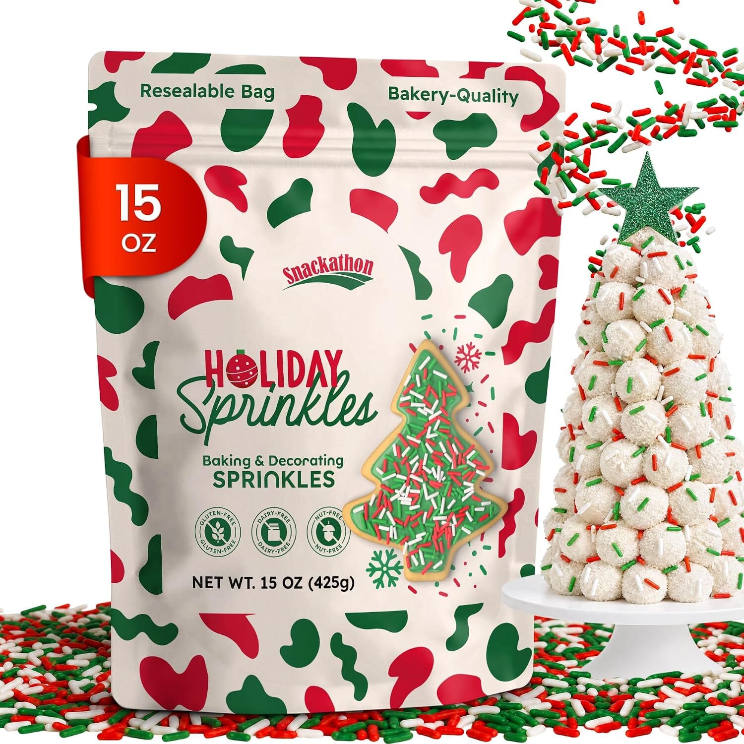 Snackathon Christmas Sprinkles, Holiday Jimmies Snackathon Christmas Sprinkles 15 Ounce 