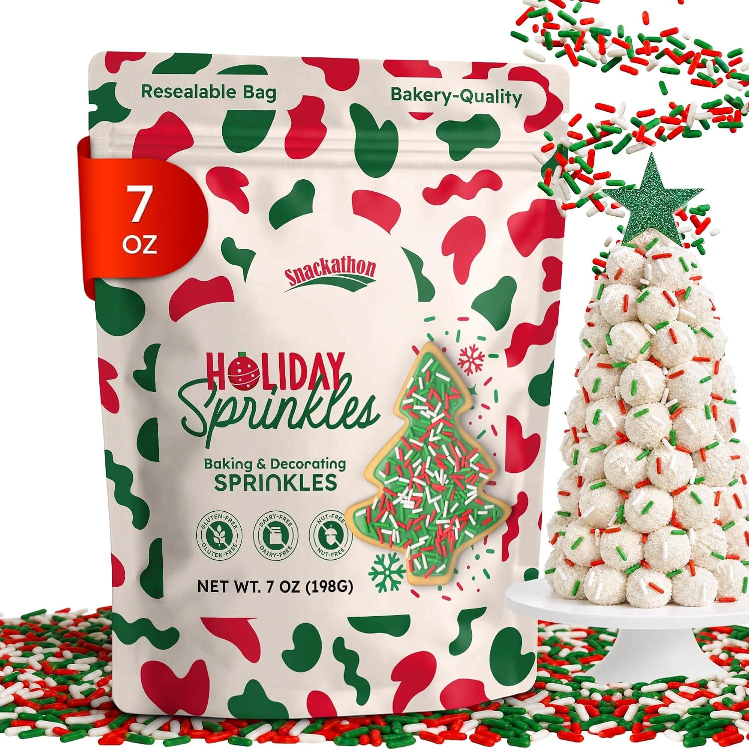 Snackathon Christmas Sprinkles, Holiday Jimmies Snackathon Christmas Sprinkles 7 Ounce 