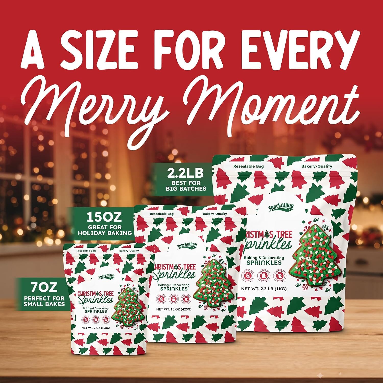 Snackathon Christmas Tree Sprinkles, Bulk Holiday Decor Sprinkles Festive Red, Green & White Tree Confetti Sprinkles, Gluten Free, For Holiday Baking Decorations, Cookie & Cupcake Toppers Snackathon 