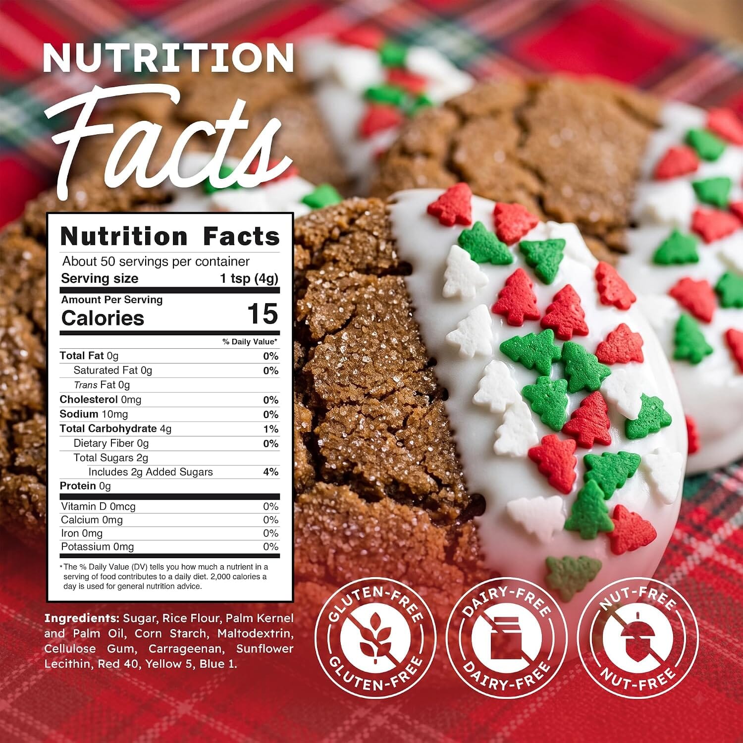 Snackathon Christmas Tree Sprinkles, Bulk Holiday Decor Sprinkles Festive Red, Green & White Tree Confetti Sprinkles, Gluten Free, For Holiday Baking Decorations, Cookie & Cupcake Toppers Snackathon 