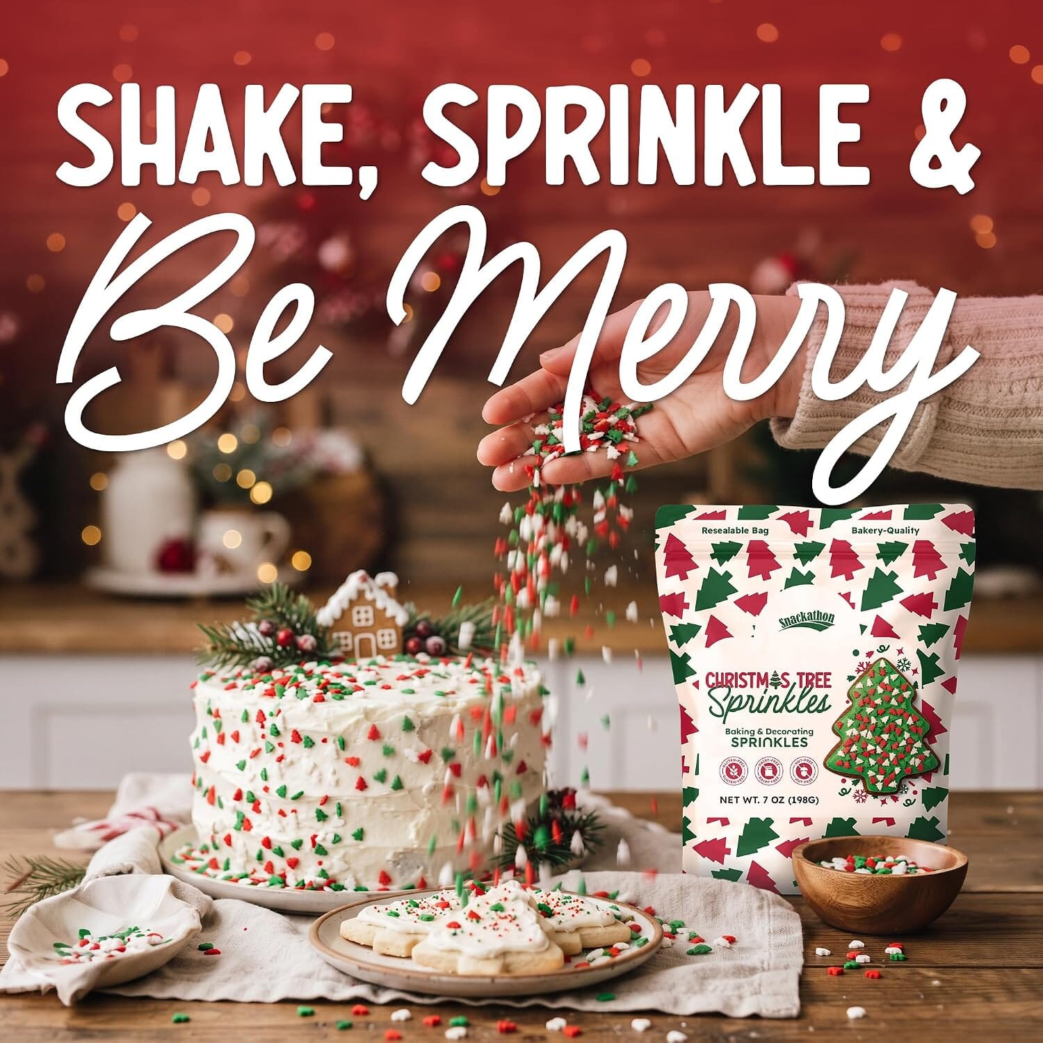 Snackathon Christmas Tree Sprinkles, Bulk Holiday Decor Sprinkles Festive Red, Green & White Tree Confetti Sprinkles, Gluten Free, For Holiday Baking Decorations, Cookie & Cupcake Toppers Snackathon 