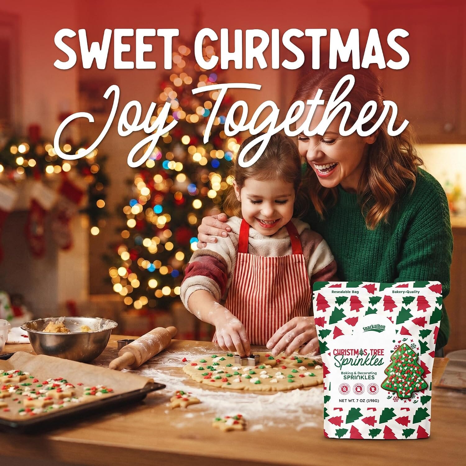 Snackathon Christmas Tree Sprinkles, Bulk Holiday Decor Sprinkles Festive Red, Green & White Tree Confetti Sprinkles, Gluten Free, For Holiday Baking Decorations, Cookie & Cupcake Toppers Snackathon 
