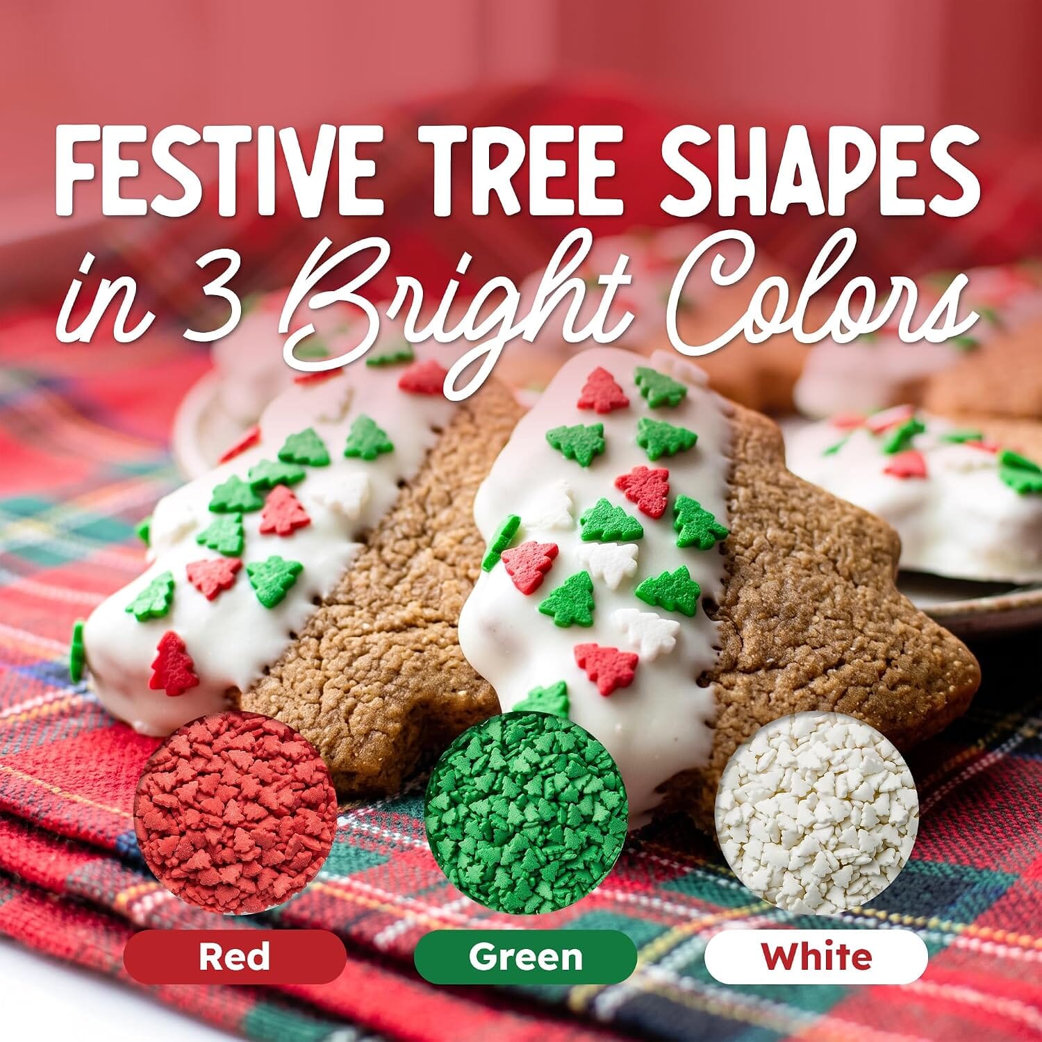 Snackathon Christmas Tree Sprinkles, Bulk Holiday Decor Sprinkles Festive Red, Green & White Tree Confetti Sprinkles, Gluten Free, For Holiday Baking Decorations, Cookie & Cupcake Toppers Snackathon 