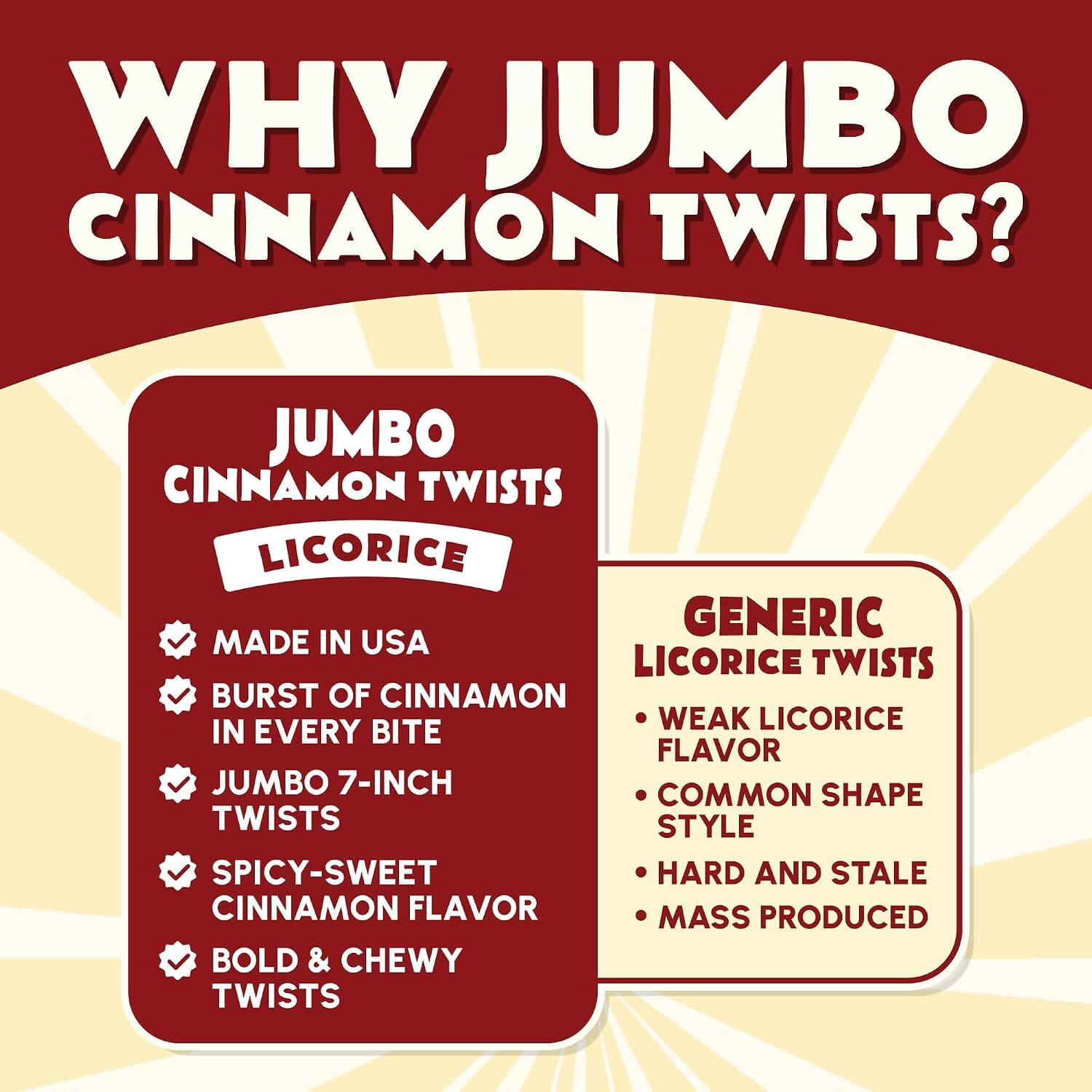 Snackathon Cinnamon Licorice Twists, 15.2 oz, Jumbo Chewy Licorice Candy, 7-inch Red Licorice Sticks, Warm Cinnamon Flavor, Old Fashioned Licorice Candy Ropes, Made in USA, Resealable Bag Snackathon 