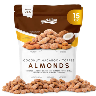 Snackathon Coconut Macaroon Toffee Almonds, Resealable Bag Snackathon 15 Ounce 