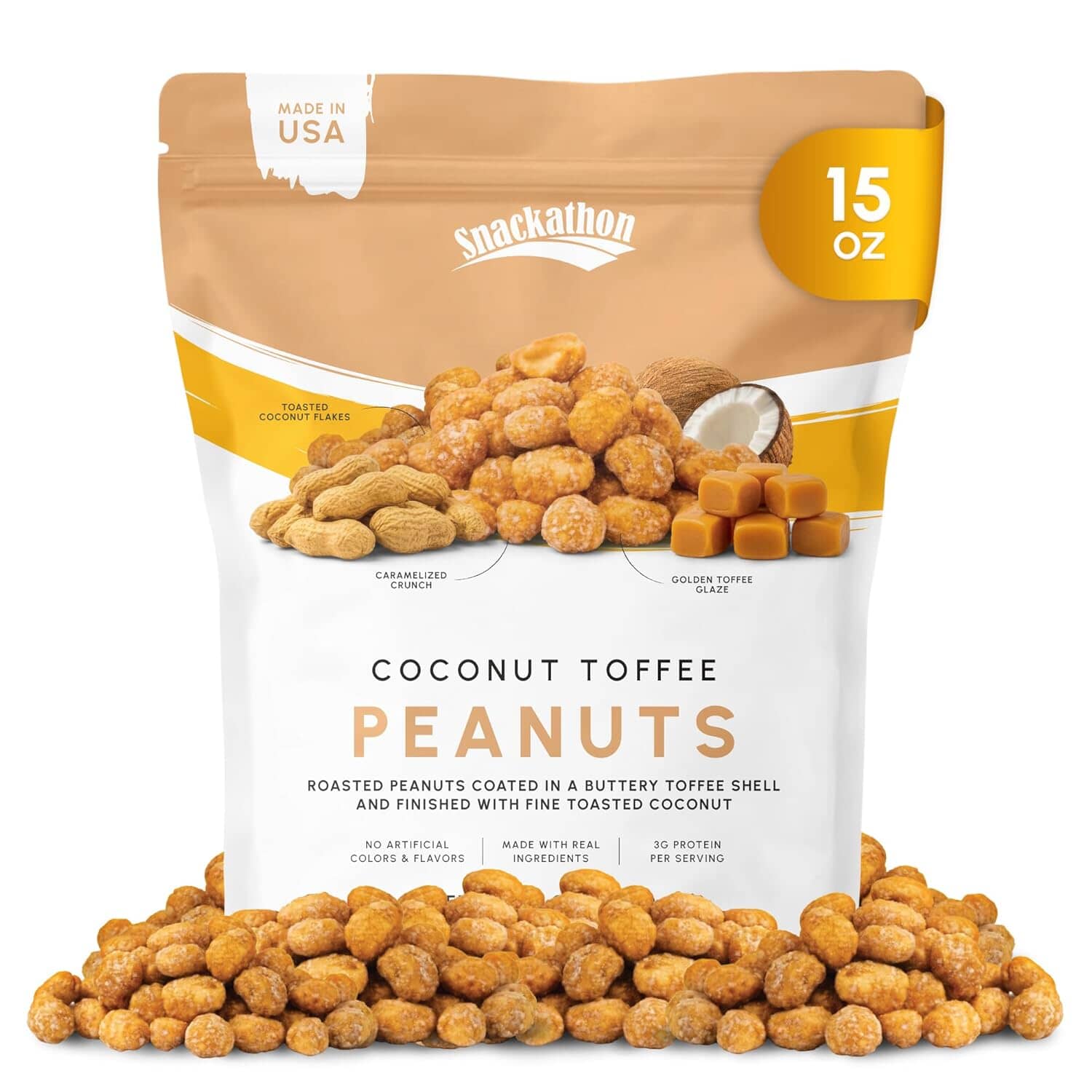 Snackathon Coconut Toffee Peanuts,Resealable Bag Snackathon 15 Ounce 