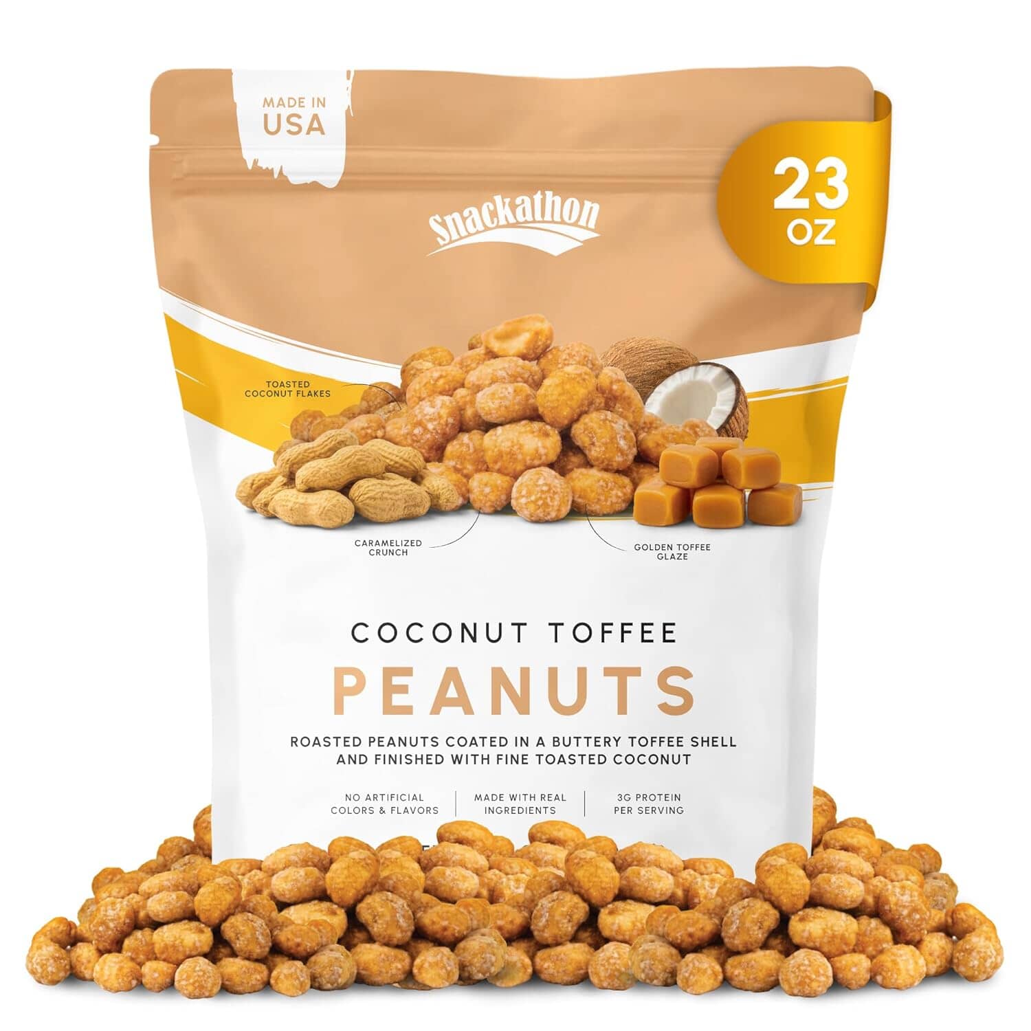 Snackathon Coconut Toffee Peanuts,Resealable Bag Snackathon 23 Ounce 