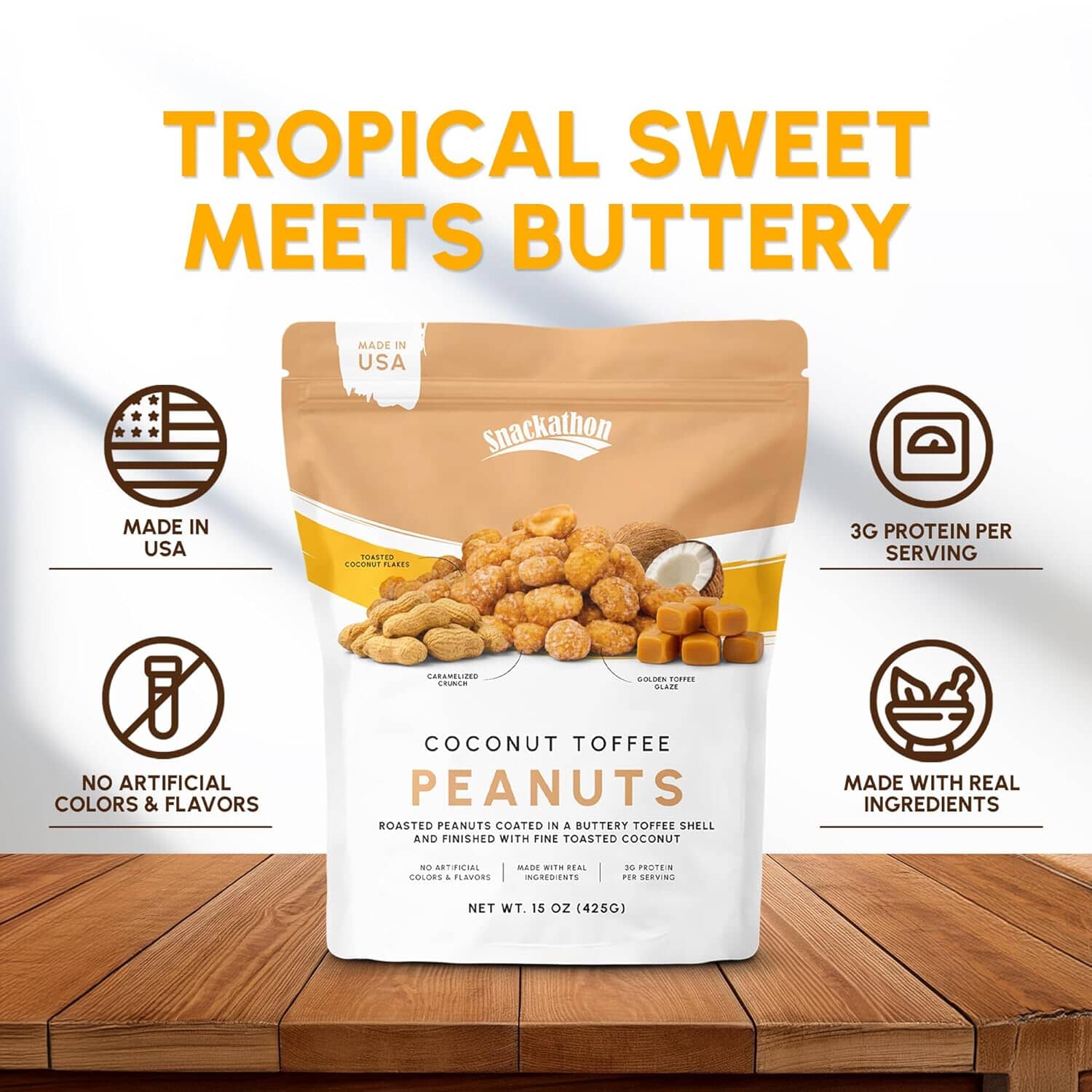 Snackathon Coconut Toffee Peanuts,Resealable Bag Snackathon 