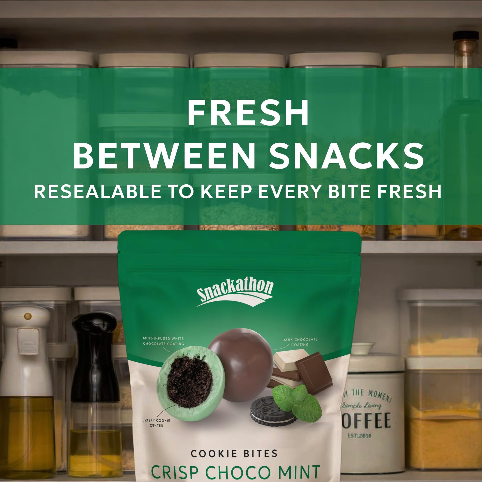 Snackathon Crisp Choco Mint Cookie Bites, Mint White and Dark Chocolate Covered Cookie Bite Snackathon Foods 