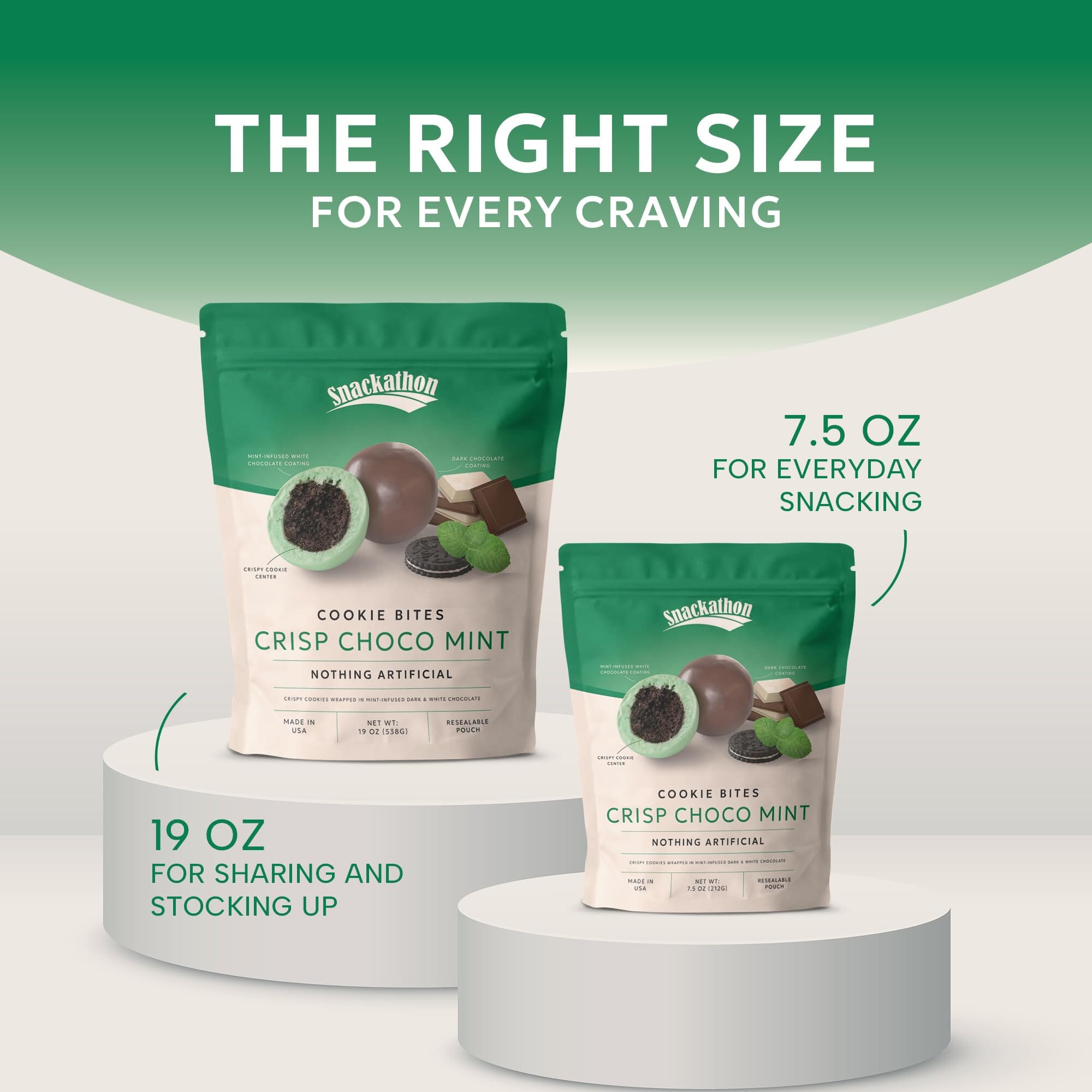 Snackathon Crisp Choco Mint Cookie Bites, Mint White and Dark Chocolate Covered Cookie Bite Snackathon Foods 