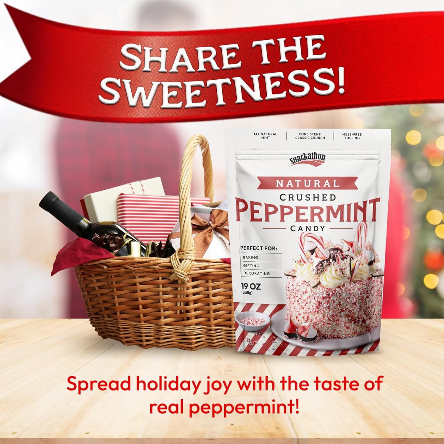 Snackathon Crushed Peppermint Candy Pieces, Natural Red & White Mint Bits, 19 Oz Pouch Snackathon 