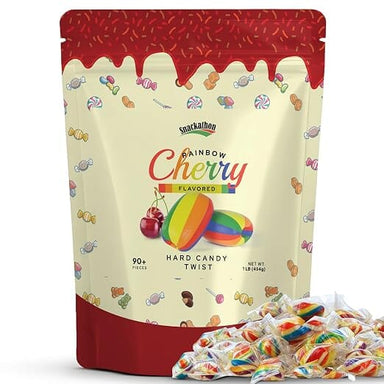 Snackathon Cylinder-Shaped Twists Hard Candy, Bulk Individually Wrapped, Rainbow Cherry Flavored Twists, 1 Pound Snackathon Cherry 1 Pound 