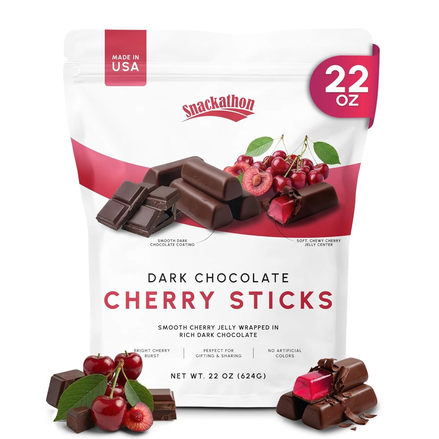Snackathon Dark Chocolate Cherry Sticks, Resealable Bag Snackathon 22 Ounce 