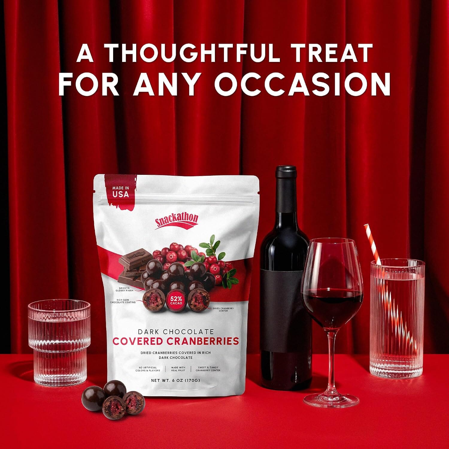 Snackathon Dark Chocolate Covered Cranberries, Chocolate Fruit Snack Gourmet Cranberry Treats Coated in 52% Cacao Dark Chocolate, Resealable Bag for Snacking, Trail Mix & Yogurt, Made in USA Snackathon 