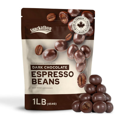 Snackathon Dark Chocolate Covered Espresso Beans, Resealable Pouch Snackathon 1 Pound 