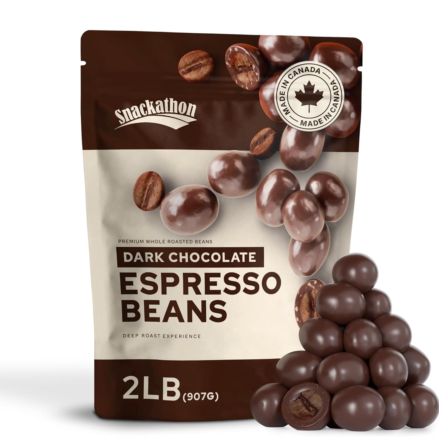 Snackathon Dark Chocolate Covered Espresso Beans, Resealable Pouch Snackathon 2 Pound 
