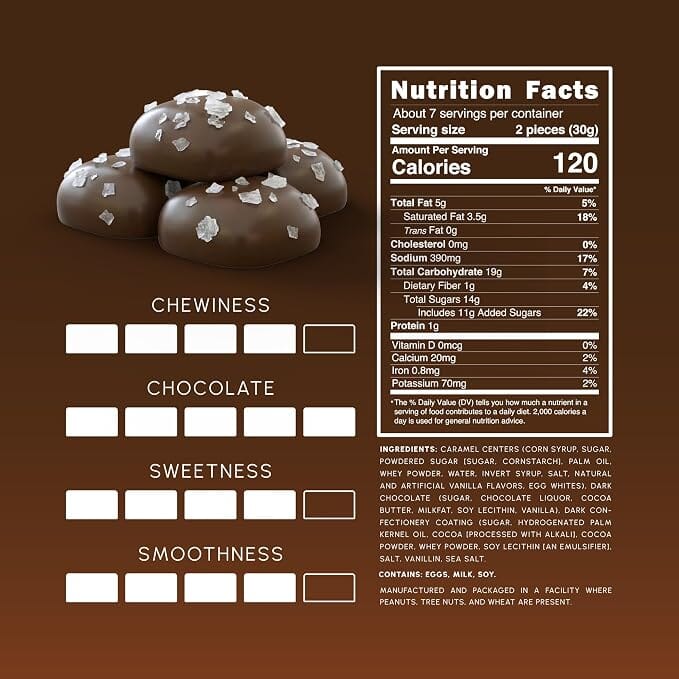 Snackathon Dark Chocolate Sea Salt Caramels, Rich Chocolate Covered Gourmet Candy Snackathon 