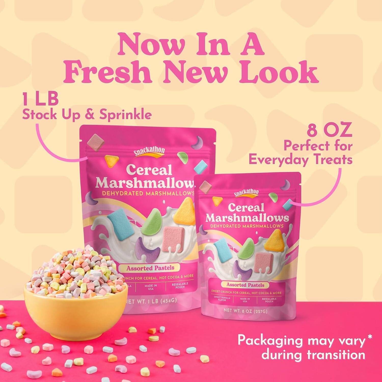 Snackathon Dehydrated Cereal Marshmallows, Assorted Rainbow Mini Bitss Snackathon 