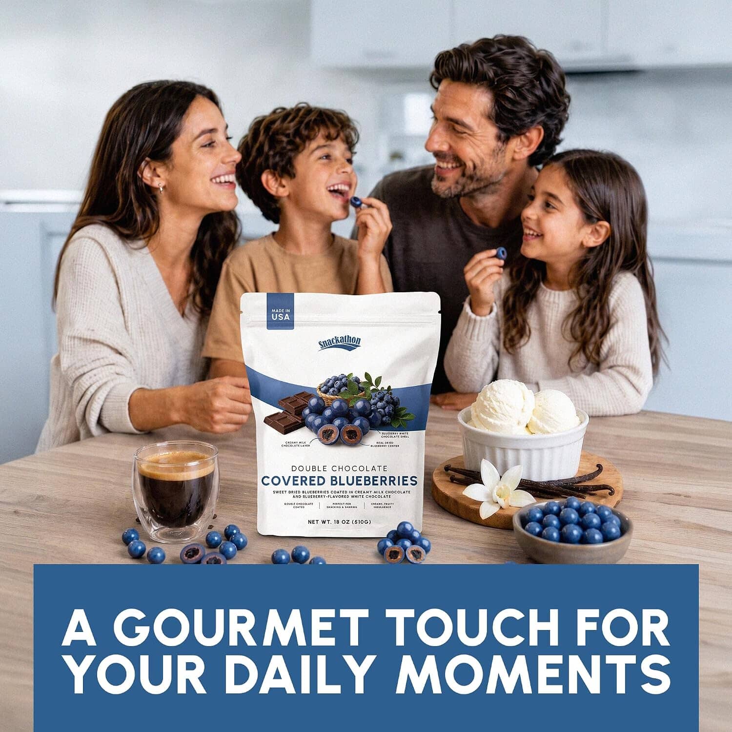 Snackathon Double Chocolate Covered Blueberries, 6 OZ or 18 OZ, Dried Blueberries Coated in Milk & White Chocolate, Creamy & Fruity Gourmet Chocolate Candy for Snacking & Gifting Snackathon 