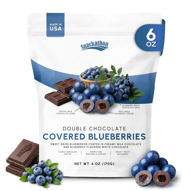 Snackathon Double Chocolate Covered Blueberries, 6 OZ or 18 OZ, Dried Blueberries Coated in Milk & White Chocolate, Creamy & Fruity Gourmet Chocolate Candy for Snacking & Gifting (Copy) Snackathon Double Chocolate Blueberries 6 Ounce 