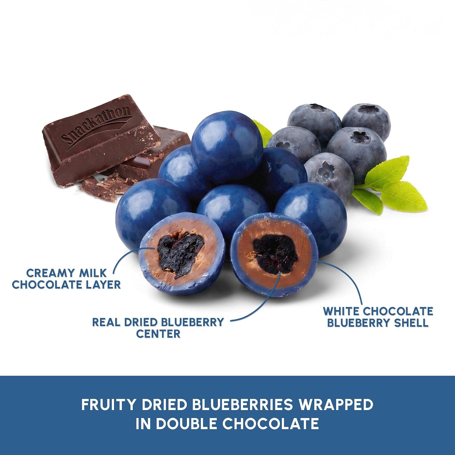 Snackathon Double Chocolate Covered Blueberries, Creamy & Fruity Gourmet Chocolate Candy Snackathon 