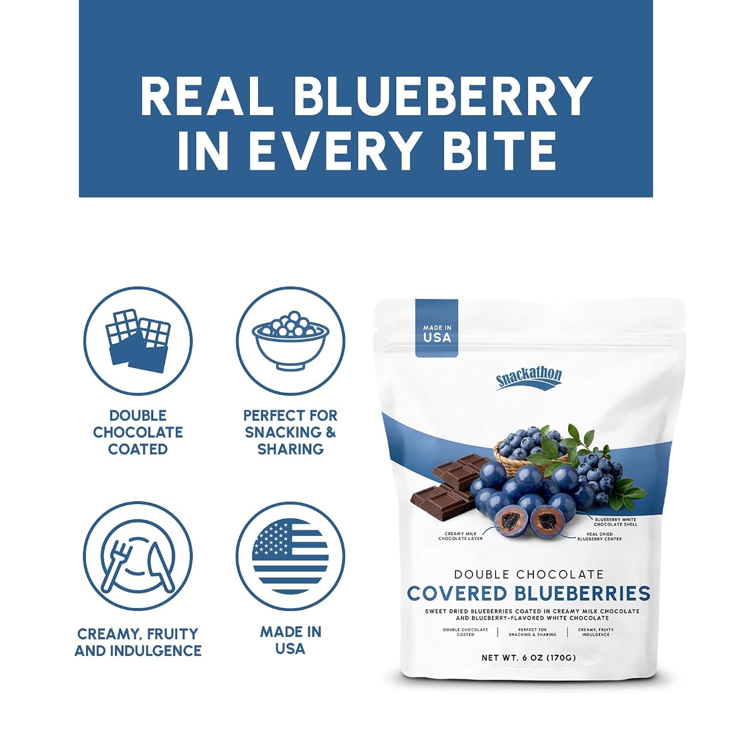 Snackathon Double Chocolate Covered Blueberries, Creamy & Fruity Gourmet Chocolate Candy Snackathon 