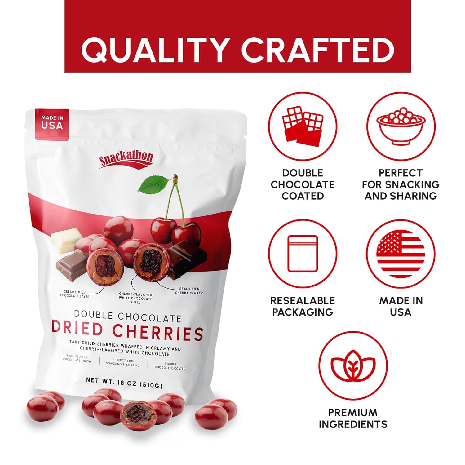 Snackathon Double Chocolate Covered Cherries, 18 OZ Resealable Bulk Bag Snackathon Foods 