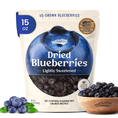 Snackathon Dried Blueberries, Lightly Sweetened, Soft & Plump Whole Berries, US-Grown, Gluten-Free, Non-GMO, No Sulfites, Dried Fruit for Snacking, Baking & Toppings Snackathon Blueberries 15 Ounce 