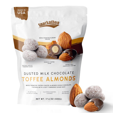 Snackathon Dusted Toffee Milk Chocolate Covered Almonds, 17.6 oz Resealable Bag Snackathon Foods 