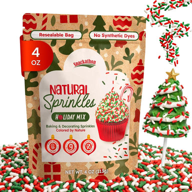 Snackathon Dye Free Christmas Sprinkles, Natural Holiday Jimmies No Artificial Dyes or Flavors, Vegan & Gluten Free, Bulk Red, Green & White Jimmies Mix for Decorating, Baking & Topping Snackathon Natural Christmas 4 Ounce 