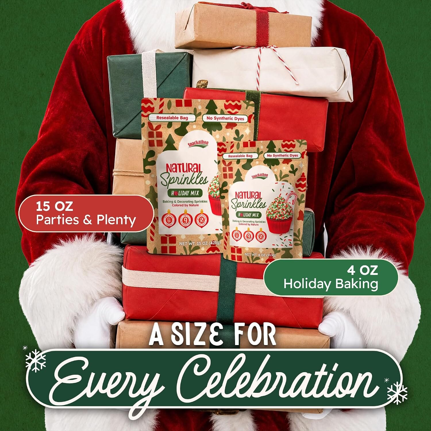 Snackathon Dye Free Christmas Sprinkles, Natural Red, Green & White Holiday Jimmies Snackathon 