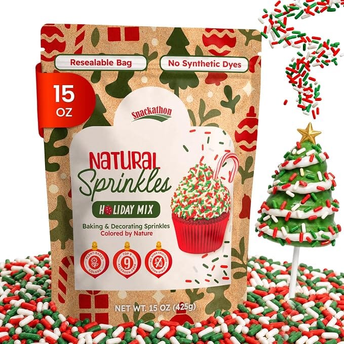 Snackathon Dye Free Christmas Sprinkles, Natural Red, Green & White Holiday Jimmies Snackathon Natural Christmas 15 Ounce 