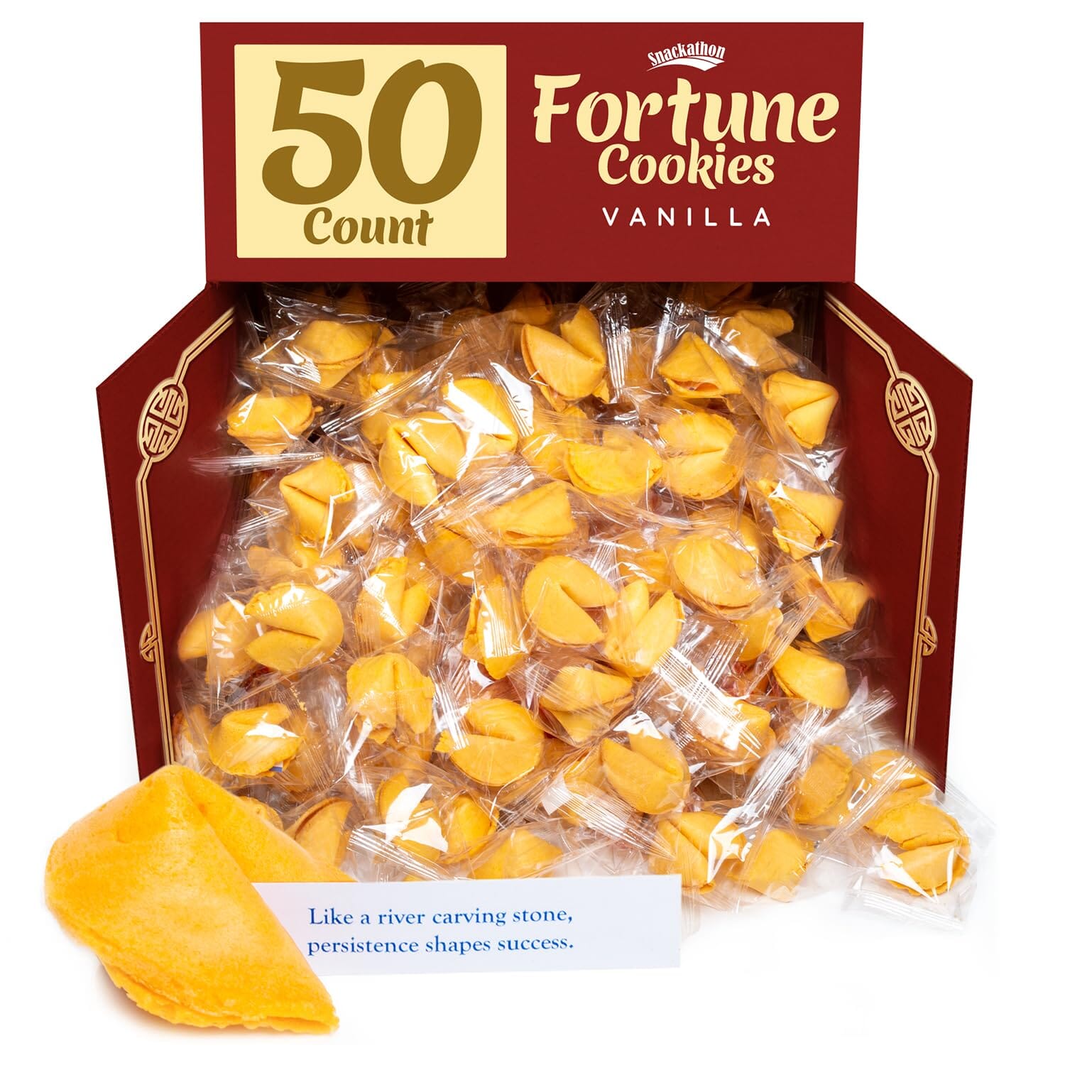 Snackathon Fortune Cookies, Individually Wrapped, Bulk Pack, Premium USA Made Snackathon Vanilla 50 Count 