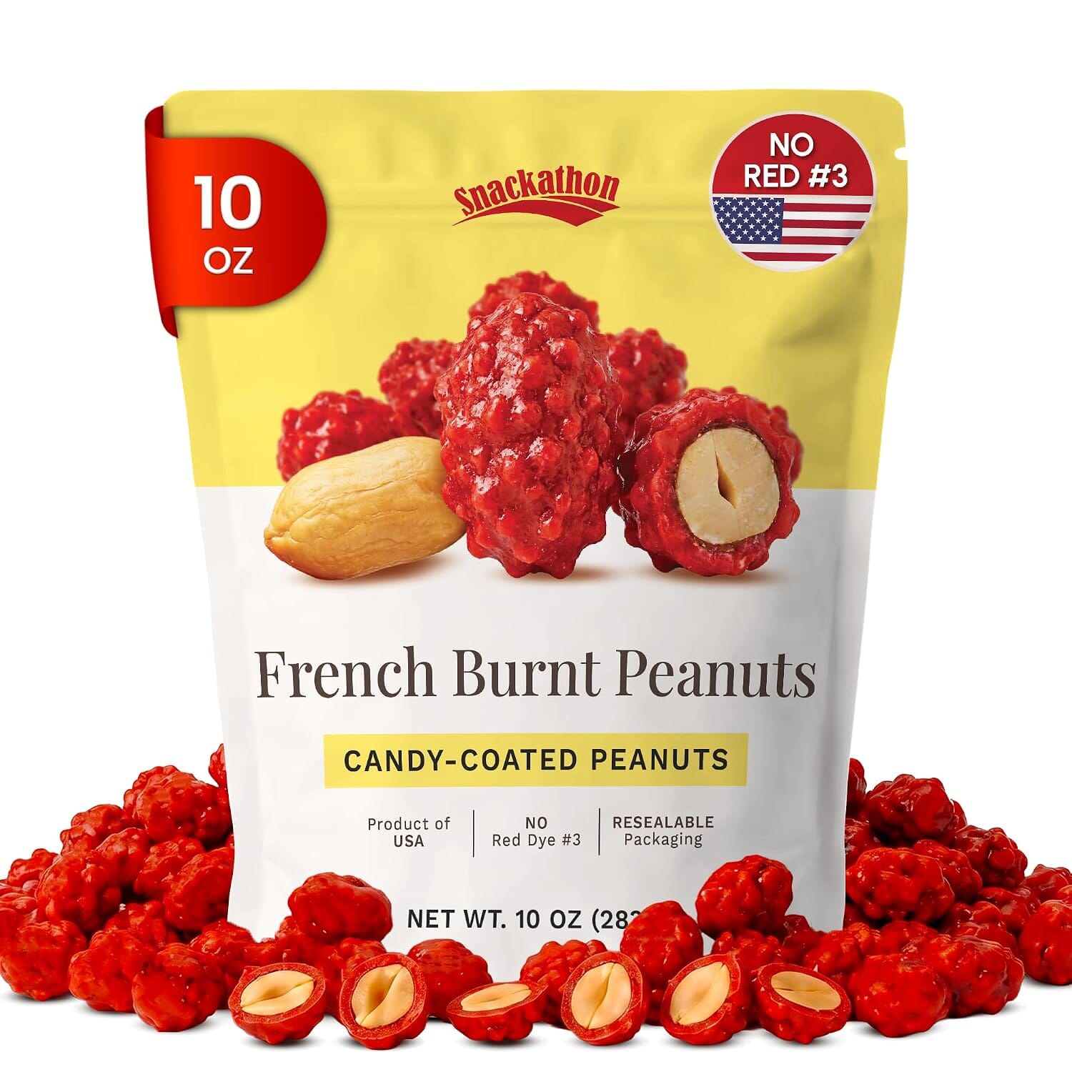 Snackathon French Burnt Peanuts, Classic Red Candy Coated Peanuts Snackathon French Burnt Peanuts 10 Ounce 