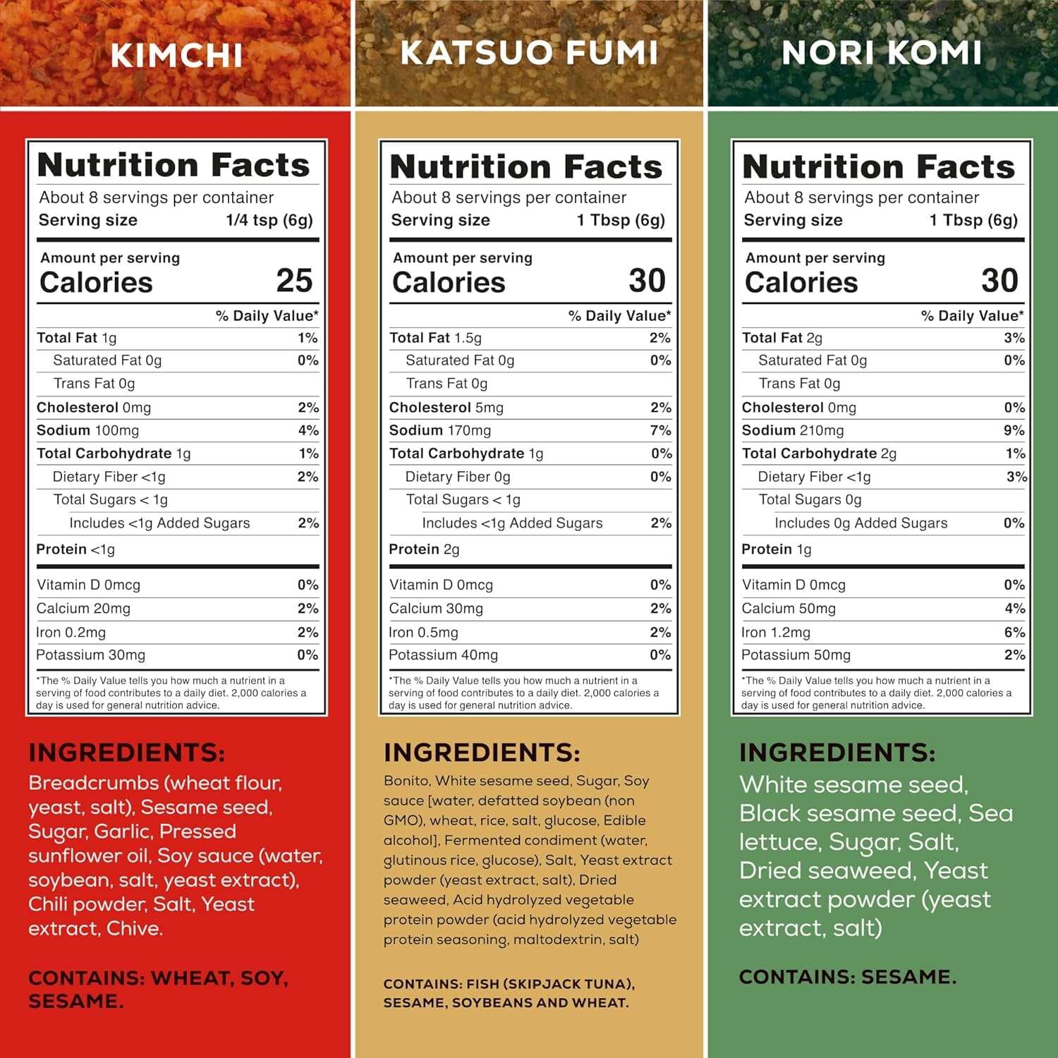 Snackathon Furikake Rice Seasoning Bundle – 3 Flavors (Nori Komi, Katsuo Fumi, Kimchi) | Japanese Seasoning Set, 1.76 oz Jars (Pack of 3) Snackathon Foods 
