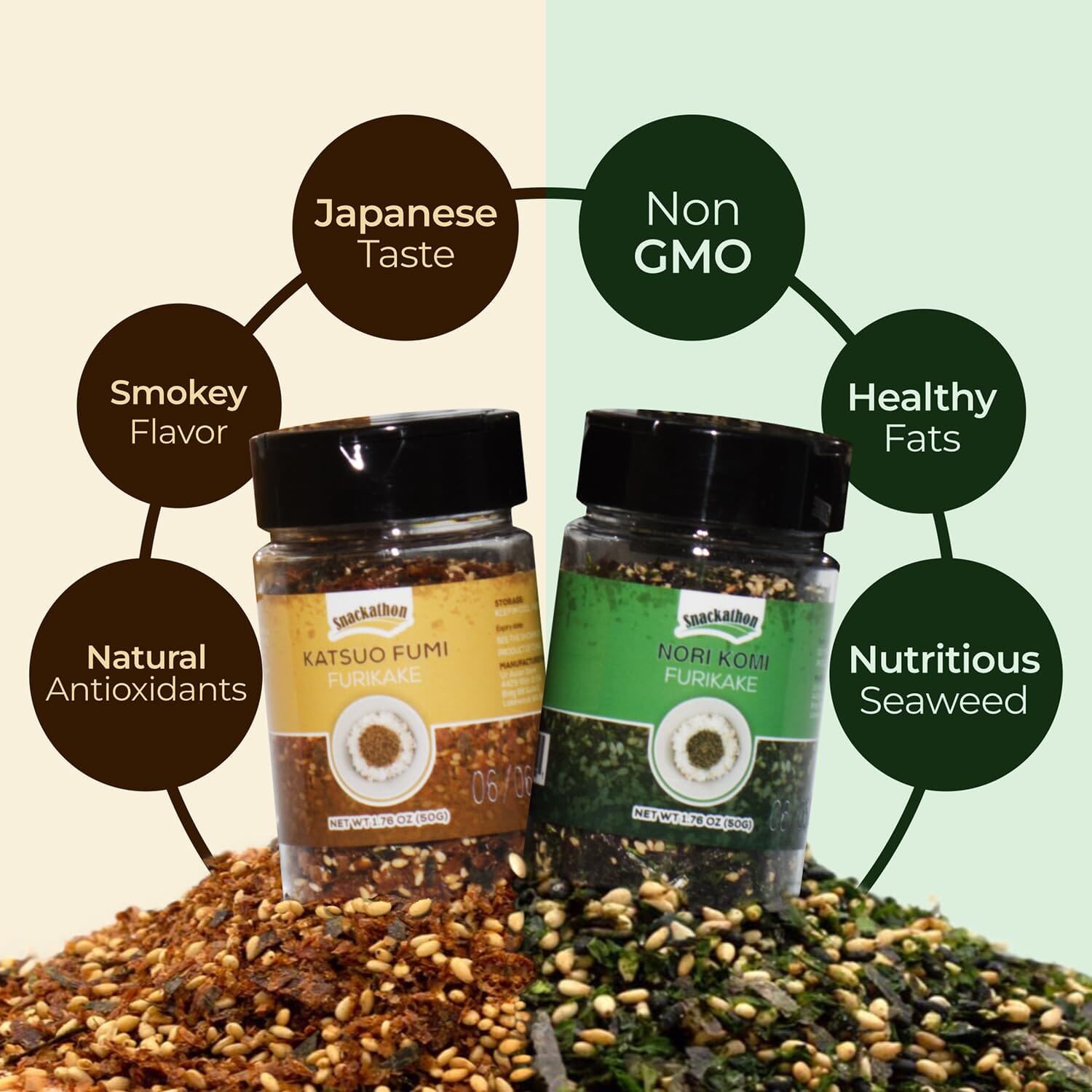 Snackathon Furikake Rice Seasoning, Japanese Spices Topper for Rice Ball, Salad, Stir Fried Vegetables (Pack of 2, Nori Katsuo) Snackathon 