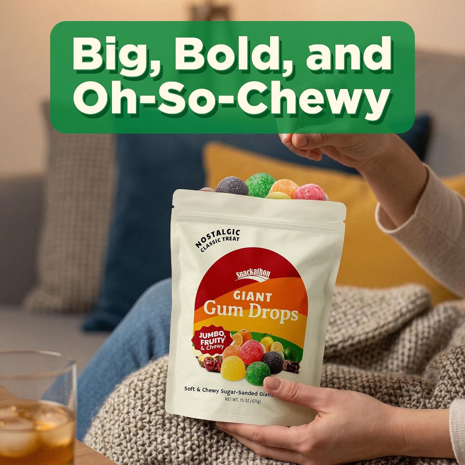Snackathon Giant Gum Drops Candy, Jumbo Soft & Chewy Jelly Gumdrops Snackathon 