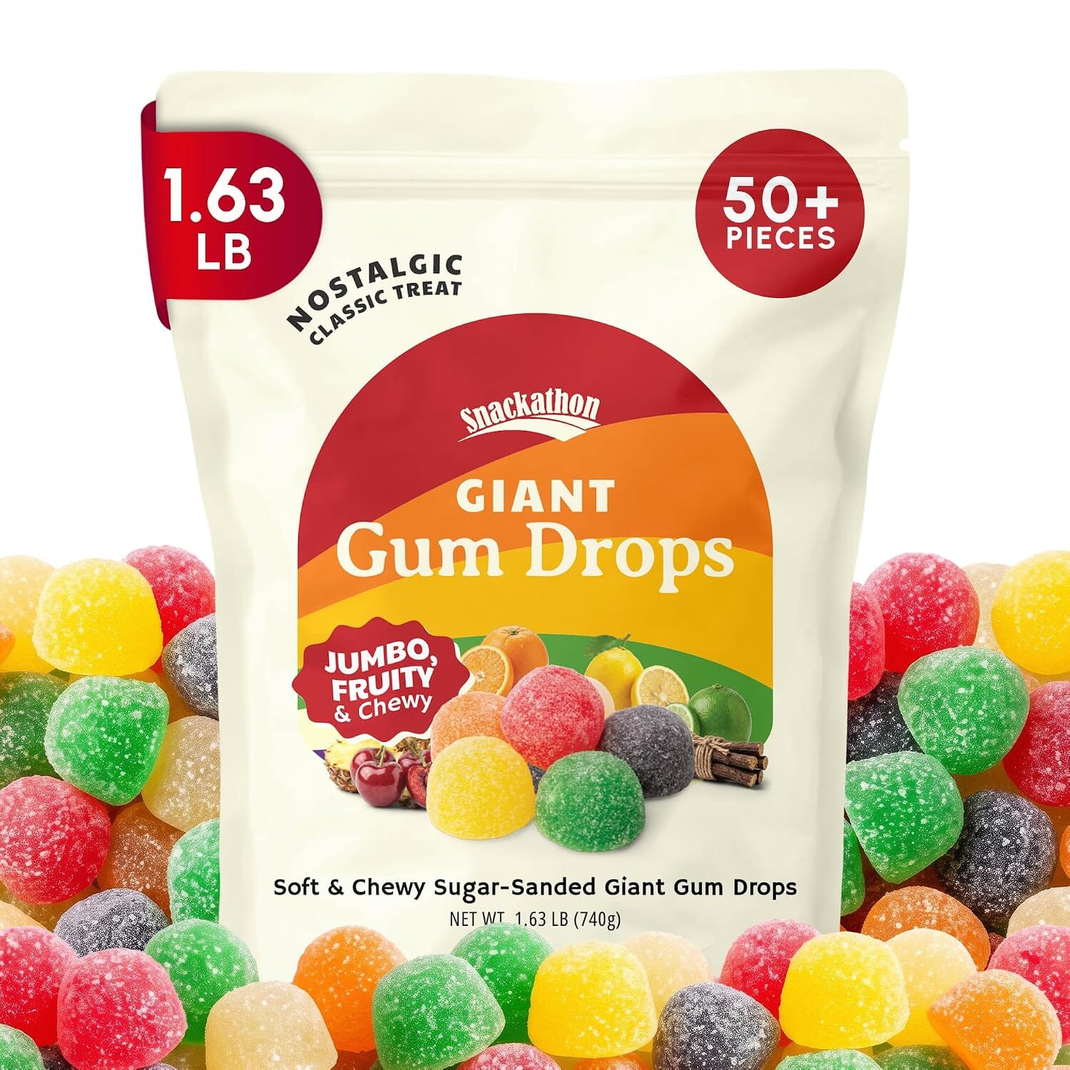 Snackathon Giant Gum Drops Candy, Jumbo Soft & Chewy Jelly Gumdrops Snackathon 
