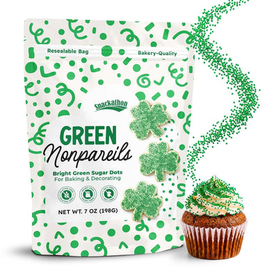 Snackathon Green Nonpareils Sprinkles, 7 oz, Festive Sugar Dot Sprinkles, Vibrant Green Candy Dot Toppings, Gluten Free Edible Holiday Baking Decorations for Cake Pops, Ice Cream, Cupcakes & Desserts Snackathon Green Nonpareils 7 Ounce 