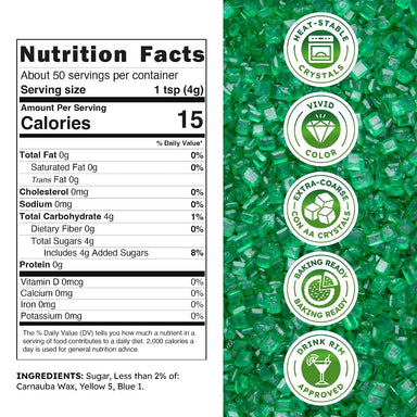 Snackathon Green Sanding Sugar, 7 oz, Extra Coarse for Baking & Decorating Green Shimmering Crystals, Heat Resistant Sugar Sprinkles, Bright Edible Finishing Sugar for Cupcakes, Cookies & Drinks Snackathon 
