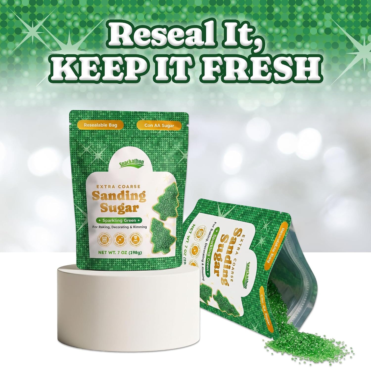 Snackathon Green Sanding Sugar, Extra Coarse for Baking & Decorating Green Shimmering Crystals Snackathon 