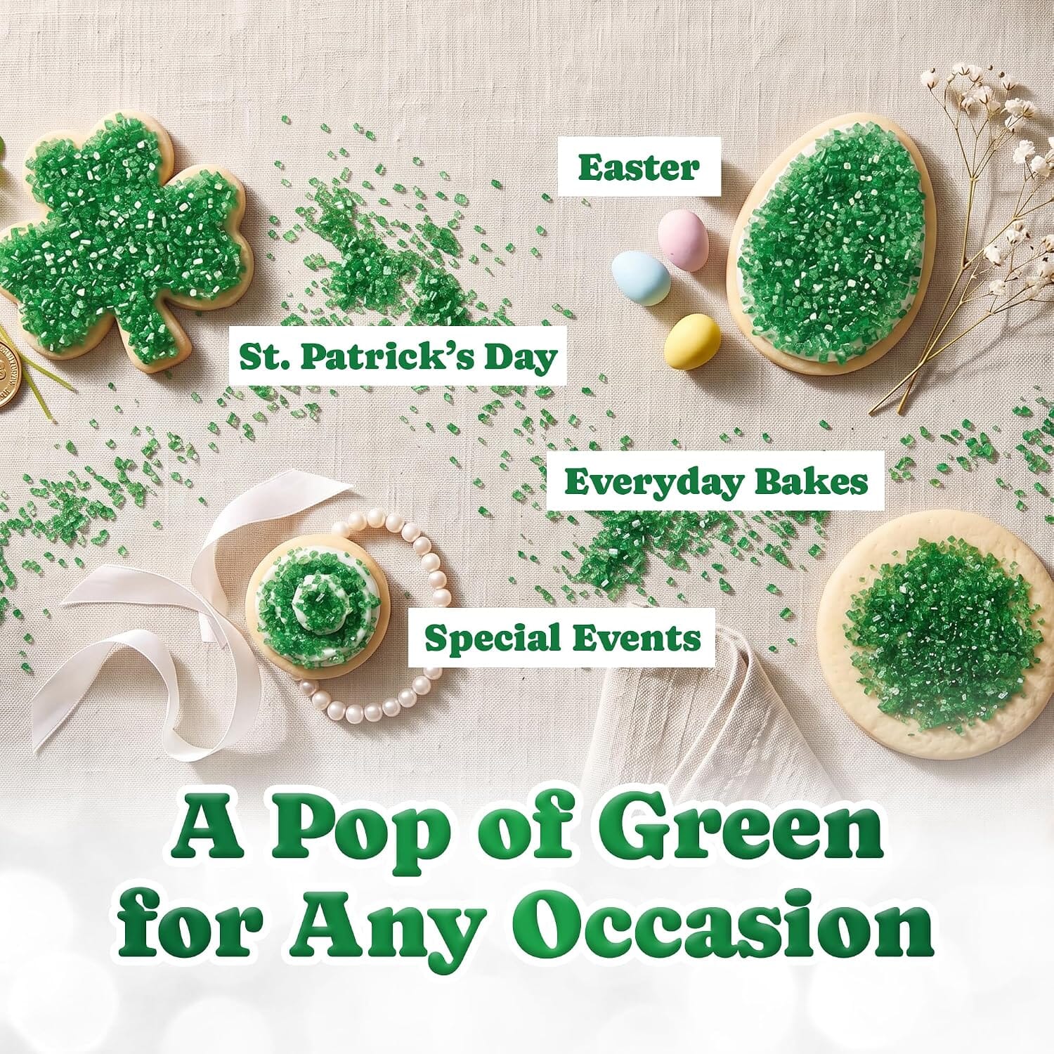 Snackathon Green Sanding Sugar, Extra Coarse for Baking & Decorating Green Shimmering Crystals Snackathon 
