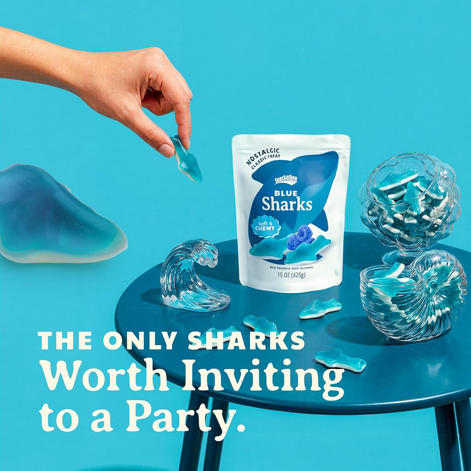 Snackathon Gummy Sharks Candy, Soft & Chewy Blue Raspberry Gummies Snackathon 