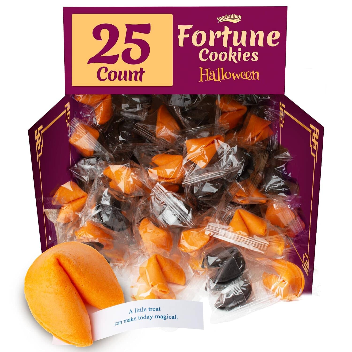 Snackathon Halloween Fortune Cookies, Individually Wrapped | Orange & Black Chinese Fortune Cookies, Sweet Vanilla Flavor, Halloween Party Ready, Fun for Trick-or-Treating & Fall Events Snackathon 